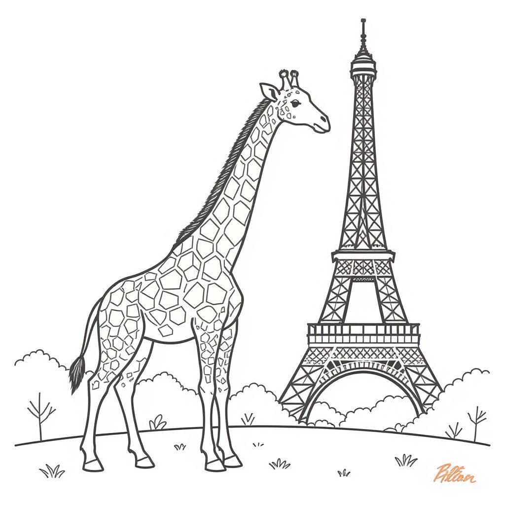 giraffe standing in front of eiffel tower