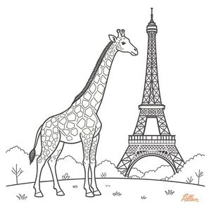 giraffe standing in front of eiffel tower