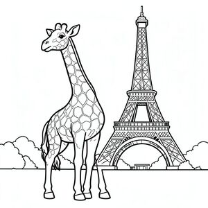 giraffe standing in front of eiffel tower