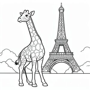 giraffe standing in front of Eiffel tower