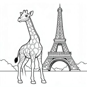 A giraffe standing in front of Effiel tower