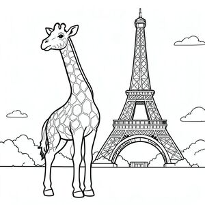 giraffe standing in front of the eiffel tower