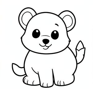 Cute cartoon animal, simple black and white coloring page, thick bold outlines, minimal details, child friendly, large spaces to color, no shading, white background