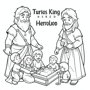 A Furios King Herod and children coffins