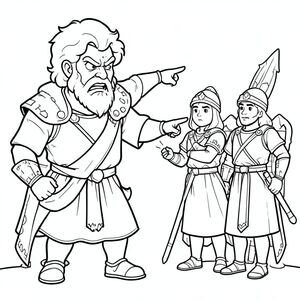 An angry Kind Herod pointing to his soldiers
