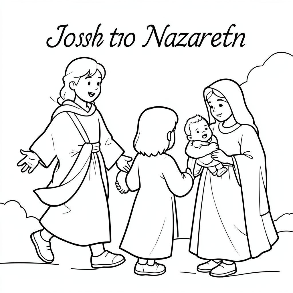 Joseph, Mary and baby Jesus traveling to Nazareth