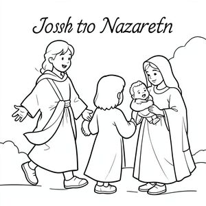 Joseph, Mary and baby Jesus traveling to Nazareth