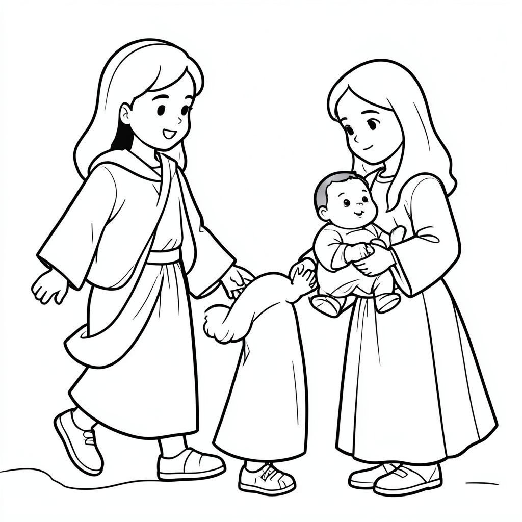 Joseph, Mary and baby Jesus traveling