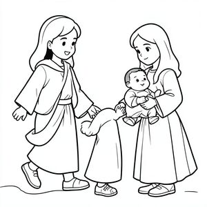 Joseph, Mary and baby Jesus traveling