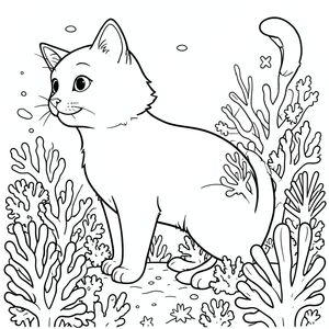A profile view of a friendly cat, in profile, in a underwater coral reef kingdom, surrealist style