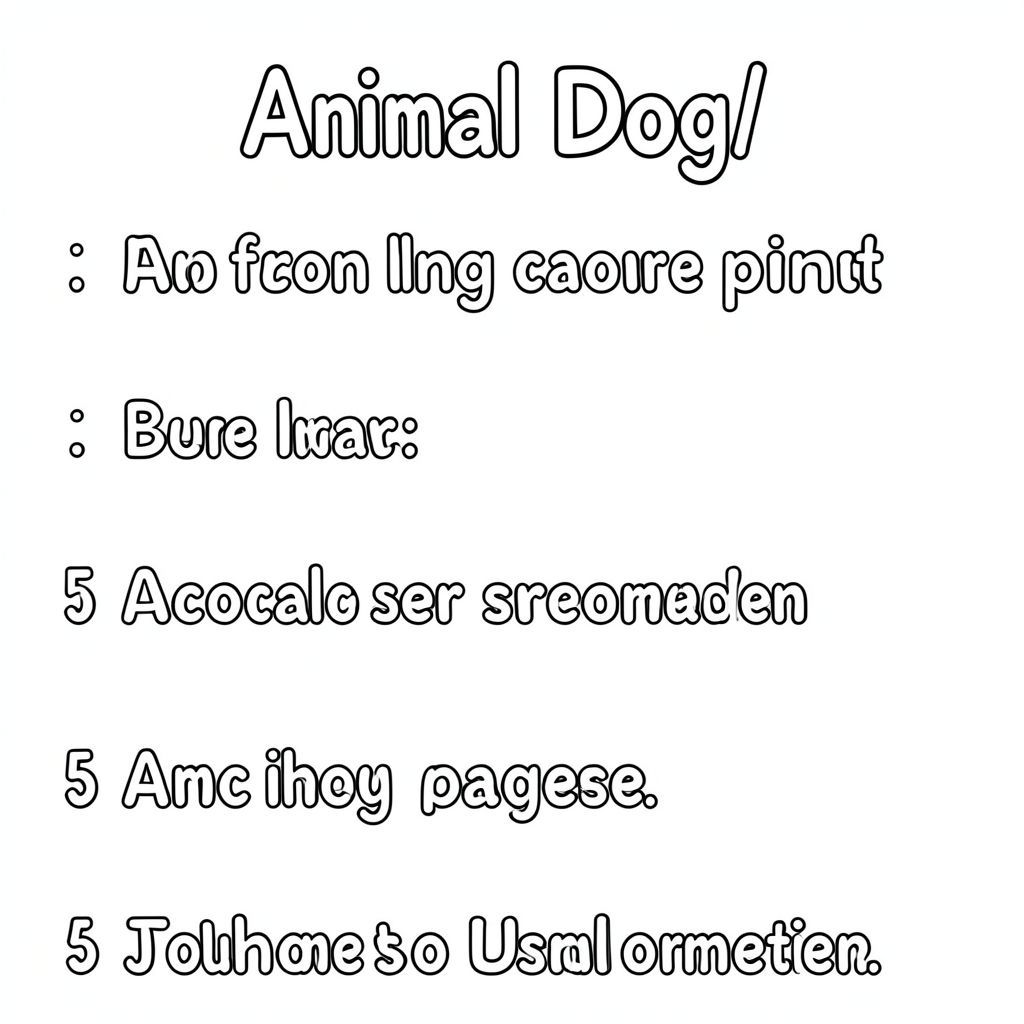 User wants list of 5 coloring page ideas based on prompt \"Animal Dog\". No explanation, no numbers or bullet points, each idea unique & creative, plain text only, no images. Just simple, suitable for children. We'll output 5 lines each with a sentence or phrase describing a coloring page idea. Ensure unique. Avoid numbering, bullet. Just plain text. Ok.