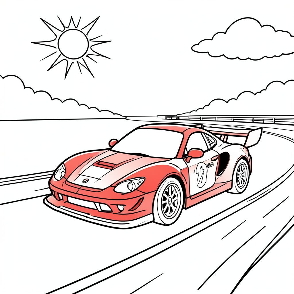 A bright red race car on a sunny race track