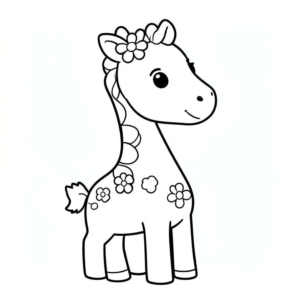 Hươu cao cổ Kawaii với hoa