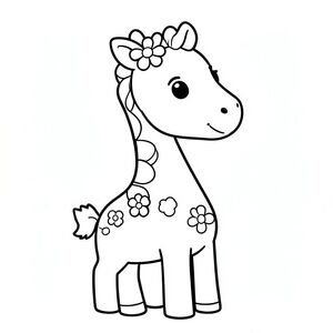 Hươu cao cổ Kawaii với hoa