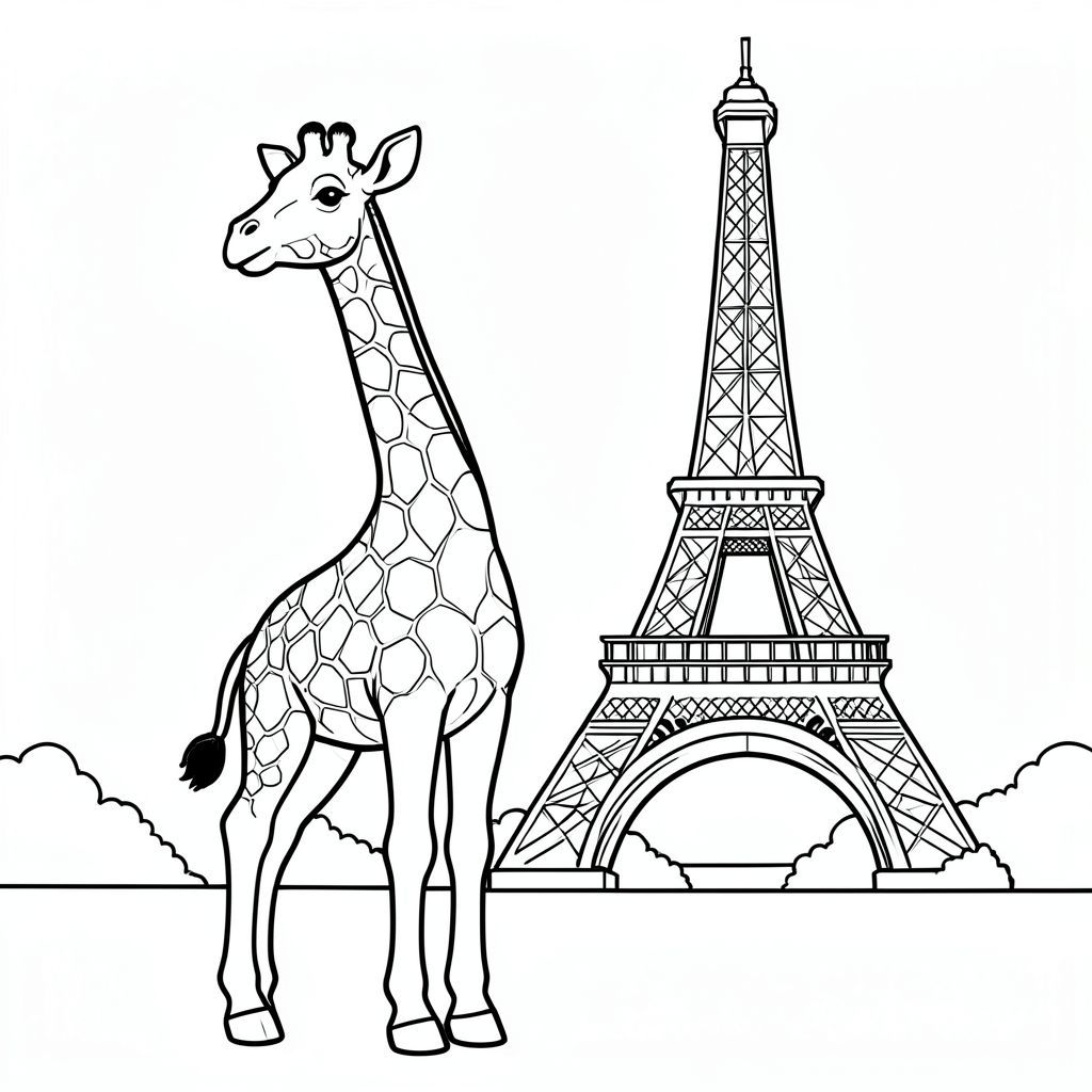 Hươu cao cổ đứng trước tháp Eiffel