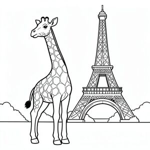 Hươu cao cổ đứng trước tháp Eiffel