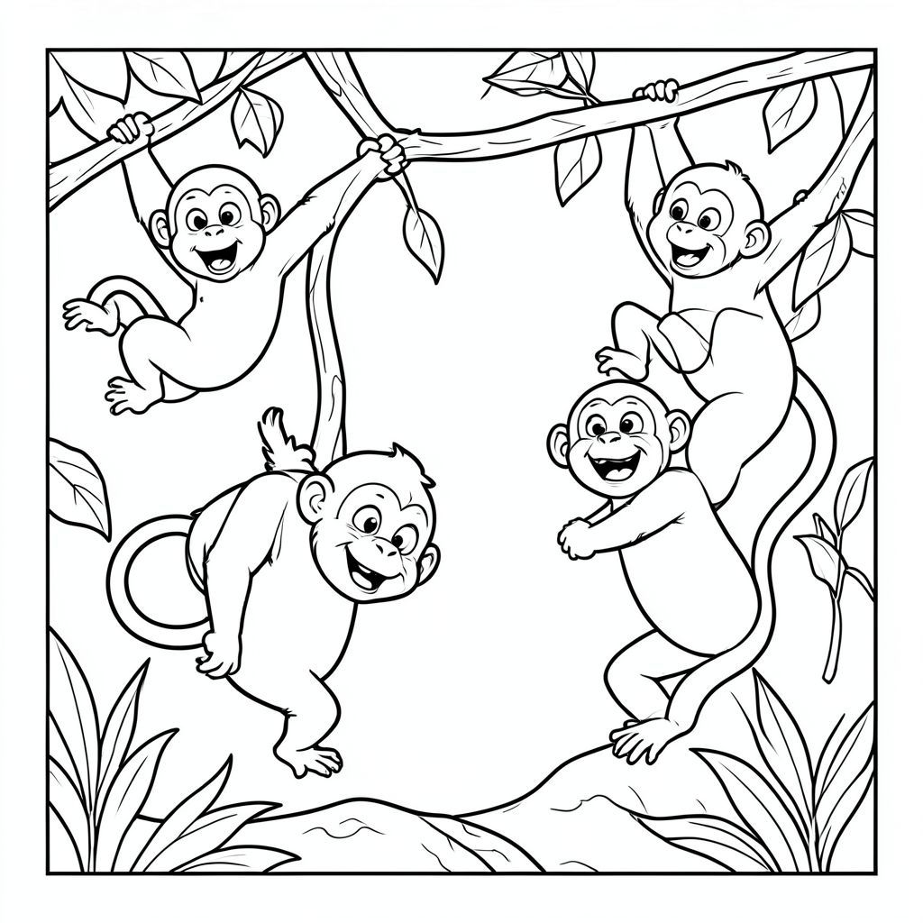 Những con khỉ đu từ dây leo này sang dây leo khác, làm những khuôn mặt ngớ ngẩn.