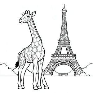 Một con hươu cao cổ đứng trước tháp eiffel