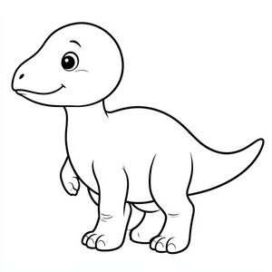Tranh tô màu khủng long Edmontosaurus dễ thương cho trẻ em, chế độ xem toàn thân, biểu cảm khuôn mặt em bé, mắt to tròn, má mũm mĩm, nụ cười nhỏ dịu dàng, miệng mỏ vịt, đầu tròn mịn, thân tròn, chân khỏe, đuôi dài, đường viền rõ ràng dày đậm, chỉ nghệ thuật đường đen trắng, không đổ bóng, không thang độ xám, không màu, nền trắng, trang sách tô màu có thể in được, độ phân giải cao,  thành phần tập trung.