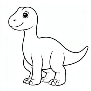 Tranh tô màu khủng long Futalognkosaurus dễ thương cho trẻ em, chế độ xem toàn thân, biểu cảm khuôn mặt em bé, đôi mắt to tròn, má mũm mĩm, nụ cười nhỏ dịu dàng, cổ dày rất dài, đầu thon dài nhỏ, thân hình tròn khổng lồ, chân rất khỏe như cột trụ, đuôi dài dày, đường viền dày đậm sạch sẽ, chỉ nghệ thuật đường nét đen trắng, không đổ bóng, không thang độ xám, không màu, nền trắng, trang sách tô màu có thể in được, độ phân giải cao, bố cục trung tâm.