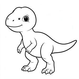 Tranh tô màu khủng long Herrerasaurus dễ thương cho trẻ em, chế độ xem toàn thân, biểu cảm khuôn mặt trẻ em tinh nghịch, đôi mắt to tròn, má mũm mĩm, nụ cười nhỏ dịu dàng, miệng hơi há hốc như thể hạnh phúc, đầu nhỏ, cánh tay ba móng vuốt ngắn, thân hình mảnh mai nhanh nhẹn, đôi chân khỏe mạnh, đuôi dài, đường viền dày rõ ràng, chỉ nghệ thuật đường nét đen trắng, không đổ bóng, không thang độ xám, không màu,  nền trắng, trang sách tô màu có thể in được, độ phân giải cao, bố cục ở giữa.