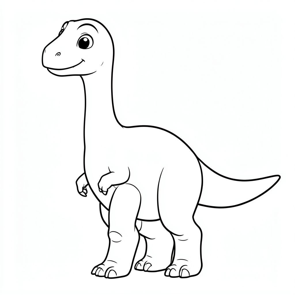 Một con khủng long Jobaria. Làm cho nó trông thân thiện với đôi mắt to, dịu dàng và nụ cười nhẹ. Để lộ cổ dài, đầu nhỏ, thân hình thùng, chân dày giống như cột trụ và một cái đuôi dài duy nhất. Giữ tỷ lệ cơ thể gần với Jobaria thật, với cổ và đuôi thẳng và tự nhiên. Chỉ nghệ thuật đường nét, không màu sắc, không nền, đường viền rõ ràng phù hợp cho trẻ em tô màu. Tư thế nên đứng hoặc đi bộ, đơn giản và dễ tô màu."