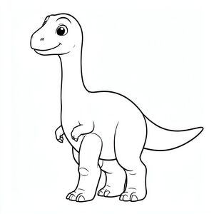 Một con khủng long Jobaria. Làm cho nó trông thân thiện với đôi mắt to, dịu dàng và nụ cười nhẹ. Để lộ cổ dài, đầu nhỏ, thân hình thùng, chân dày giống như cột trụ và một cái đuôi dài duy nhất. Giữ tỷ lệ cơ thể gần với Jobaria thật, với cổ và đuôi thẳng và tự nhiên. Chỉ nghệ thuật đường nét, không màu sắc, không nền, đường viền rõ ràng phù hợp cho trẻ em tô màu. Tư thế nên đứng hoặc đi bộ, đơn giản và dễ tô màu."