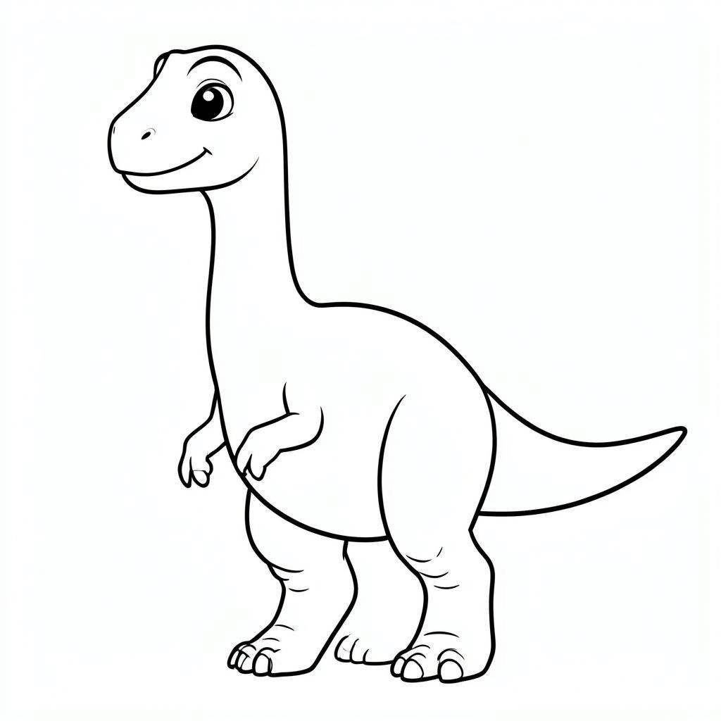 Một con khủng long Jobaria. Làm cho nó trông thân thiện với đôi mắt to, dịu dàng và nụ cười nhẹ. Để lộ cổ dài, đầu nhỏ, thân hình thùng, chân dày giống như cột trụ và một cái đuôi dài duy nhất. Giữ tỷ lệ cơ thể gần với Jobaria thật, với cổ và đuôi thẳng và tự nhiên. Chỉ nghệ thuật đường nét, không màu sắc, không nền, đường viền rõ ràng phù hợp cho trẻ em tô màu. Tư thế nên đứng hoặc đi bộ, đơn giản và dễ tô màu."