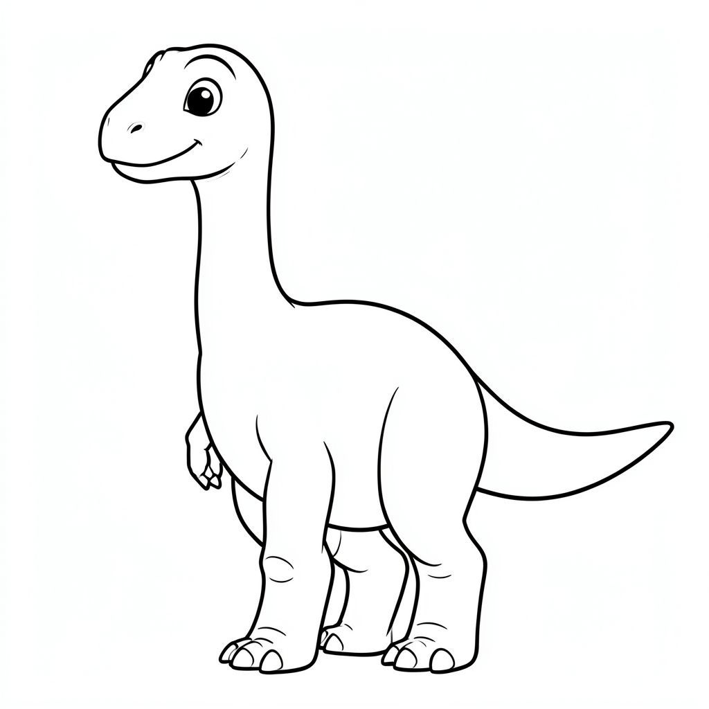 Một con khủng long Jobaria. Làm cho nó trông thân thiện với đôi mắt to, dịu dàng và nụ cười nhỏ. Thể hiện cổ dài, đầu nhỏ, thân hình thùng, chân dày giống như cột trụ và một cái đuôi dài duy nhất. Giữ tỷ lệ cơ thể gần với Jobaria thật hơn, với cổ và đuôi thẳng và tự nhiên. Chỉ nghệ thuật đường nét, không màu sắc, không nền, đường viền rõ ràng phù hợp cho trẻ em tô màu. Tư thế nên đứng hoặc đi, đơn giản và dễ tô màu. Bốn chân.