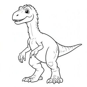 ]Một Therizinosaurus chính xác về mặt lịch sử theo phong cách nghệ thuật đường nét cho một cuốn sách tô màu dành cho trẻ em. Thể hiện giải phẫu chính xác: cổ dài, móng vuốt cong lớn, thân hình có lông vũ và đôi chân chắc chắn. Biểu cảm thân thiện, không đáng sợ, đứng trong tư thế vui tươi. Chỉ nghệ thuật đường nét, không tô màu, không nền, phác thảo đơn giản phù hợp để trẻ dễ tô màu