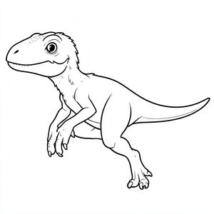 Một Velociraptor chính xác về mặt lịch sử theo phong cách nghệ thuật đường nét cho một cuốn sách tô màu dành cho trẻ em. Thể hiện giải phẫu chính xác: cơ thể nhỏ có lông, đuôi dài, móng vuốt hình liềm trên mỗi bàn chân và cánh tay giống chim. Biểu cảm thân thiện, không đáng sợ, trong tư thế vui tươi hoặc chạy. Chỉ nghệ thuật đường nét, không tô màu, không nền, đường viền đơn giản phù hợp để trẻ em dễ dàng tô màu.