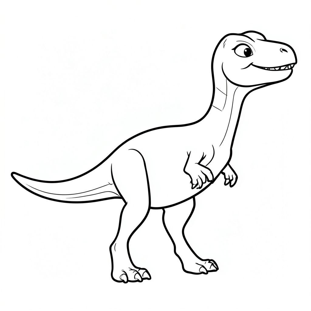 Một con khủng long Walgettosuchus vui tươi, cách điệu trong nghệ thuật đường nét sạch sẽ cho một cuốn sách tô màu dành cho trẻ em. Mặc dù loài động vật này chỉ được biết đến từ các hóa thạch rất hạn chế, nhưng hãy tưởng tượng nó là một loài khủng long chân thú hai chân từ nhỏ đến trung bình với đuôi dài, chân mảnh và cánh tay nhỏ đặc trưng của khủng long ăn thịt vào thời điểm đó (Giai đoạn đầu – giữa kỷ Phấn trắng, Úc). Biểu cảm thân thiện, không đáng sợ, đứng hoặc đi trong tư thế đơn giản. Chỉ nghệ thuật đường nét, không tô màu, không có nền, đường viền đậm rõ ràng phù hợp để trẻ dễ tô màu