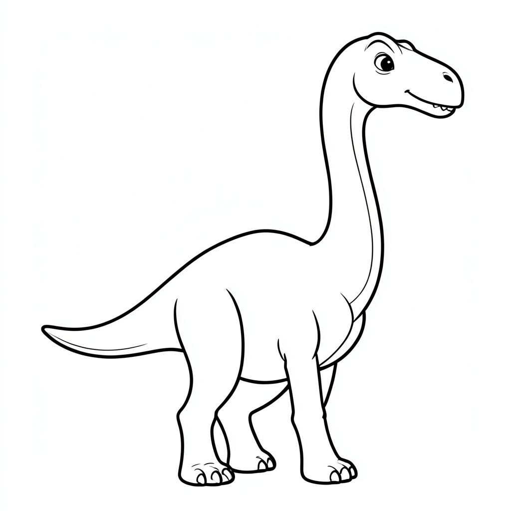 Một con khủng long Xenoposeidon cách điệu, thân thiện với trẻ em trong nghệ thuật đường nét sạch sẽ cho một cuốn sách tô màu dành cho trẻ em. Vì Xenoposeidon chỉ được biết đến từ một phần hóa thạch xương sống, hãy tưởng tượng nó là một loài khủng long chân thằn lằn ăn cỏ cổ dài, từ trung bình đến lớn với khuôn mặt hiền lành, cổ và đuôi dài và chân giống như cột trụ đặc trưng của khủng long chân thằn lằn. Biểu cảm thân thiện, không đáng sợ, đứng hoặc đi trong tư thế bình tĩnh. Chỉ nghệ thuật đường nét, không tô màu, không nền, đường viền đậm và rõ ràng phù hợp để trẻ em dễ dàng tô màu.