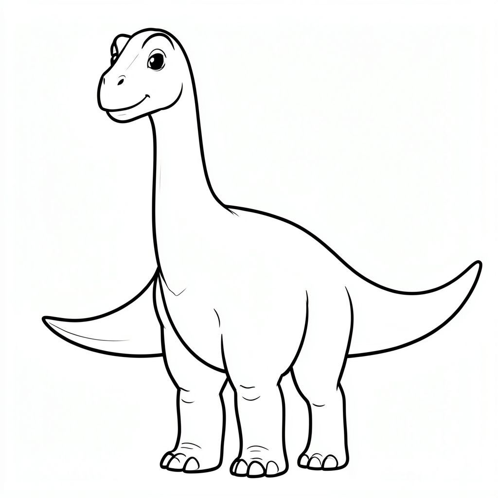 "Một con khủng long Yunmenglong thân thiện, lấy cảm hứng từ lịch sử trong nghệ thuật đường nét đơn giản cho một cuốn sách tô màu dành cho trẻ em. Cho thấy một con khủng long chân thằn lằn lớn, cổ dài cổ với khuôn mặt hiền lành, cổ và đuôi dài, chân dày giống như cột trụ đặc trưng của khủng long chân thằn lằn ăn cỏ. Biểu cảm thân thiện, không đáng sợ, đứng hoặc đi trong tư thế bình tĩnh. Chỉ nghệ thuật đường nét, không tô màu, không nền, đường viền đậm rõ ràng phù hợp để trẻ em dễ tô màu."