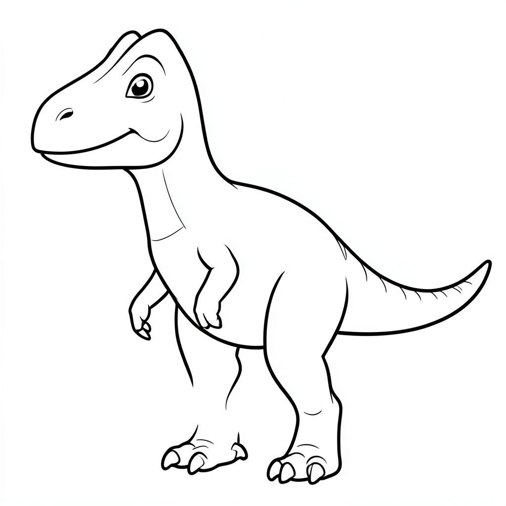 Một con khủng long Zalmoxes thân thiện, chính xác về mặt lịch sử trong nghệ thuật đường nét đơn giản cho một cuốn sách tô màu dành cho trẻ em. Cho thấy một loài động vật ăn cỏ hai chân nhỏ, mập mạp với đầu hình tam giác lớn, miệng giống mỏ, chân khỏe và đuôi dài đặc trưng của động vật chân chim cuối kỷ Phấn trắng. Tạo cho nó một biểu cảm nhẹ nhàng, không đáng sợ và một tư thế đứng bình tĩnh. Chỉ nghệ thuật đường nét, không tô màu, không có nền, đường viền đậm đơn giản phù hợp để trẻ em dễ dàng tô màu