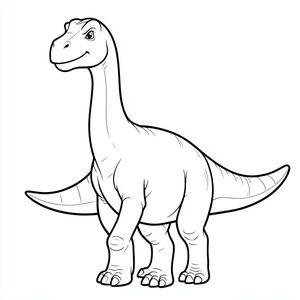 Một con khủng long Yunmenglong thân thiện, lấy cảm hứng từ lịch sử trong nghệ thuật đường nét cho một cuốn sách tô màu dành cho trẻ em. Thể hiện một con khủng long chân thằn lằn cổ dài khổng lồ với khuôn mặt hiền lành, đuôi dài, chân dày giống như cột trụ và kết cấu cơ thể tinh tế (như nếp gấp hoặc cơ) để thu hút thị giác. Biểu cảm thân thiện, không đáng sợ, đứng hoặc đi trong tư thế bình tĩnh. Chỉ nghệ thuật đường nét, không tô màu, không có nền, đường viền đậm và rõ ràng phù hợp để trẻ em dễ dàng tô màu.