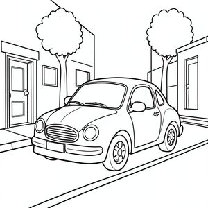 Một chiếc xe màu xanh trên đường phố