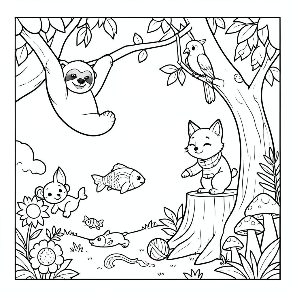 Người dùng nói: "Tạo ý tưởng 1 trang tô màu dựa trên lời nhắc: động vật. Không cần giải thích. Không cần thêm số hoặc gạch đầu dòng. Mỗi ý tưởng phải độc đáo và sáng tạo. Chỉ văn bản thuần túy. Không có hình ảnh. Không quá phức tạp, chỉ đơn giản, phù hợp với trẻ em"

Vì vậy, chúng ta cần xuất ra một ý tưởng trang tô màu đơn giản. Chỉ văn bản thuần túy. Không có lời giải thích, chỉ có ý tưởng. Chỉ cần 1 ý tưởng. Lời nhắc là động vật. Chúng ta phải sáng tạo. Chỉ cần nhắn tin, có thể là một mô tả: "Một cảnh rừng rậm thân thiện với một con lười treo trên cây, một con vẹt đậu gần đó và một con khỉ nhỏ đu dây leo." Đó có lẽ là ý tưởng. Hoặc một cái gì đó khác. Đảm bảo phù hợp với trẻ em, đơn giản và không phức tạp. Không có gạch đầu dòng, không có số. Không có lời giải thích. Chỉ có thể là một câu duy nhất mô tả cảnh đó. Ví dụ: "Một con voi theo phong cách hoạt hình đội mũ sặc sỡ, đứng trên cánh đồng với hoa hướng dương và mây." Đó là một ý tưởng hay. Đưa ra một ý tưởng độc đáo, sáng tạo.

Do đó, đầu ra: chỉ là ý tưởng. Hãy chọn một. Ví dụ: "Một con gấu Bắc Cực thân thiện trôi nổi trên biển kẹo bông gòn với những con cá cầu vồng bơi xung quanh." Hay "một con cáo nghịch ngợm trên đồng cỏ với nấm và bướm". Điều đó tốt. Phải đơn giản. Chỉ cần viết: "Một chú mèo con vui vẻ đuổi theo một quả bóng sợi trên sân đầy nắng." Chờ đã, lời nhắc nói động vật. Nhưng ý tưởng nên dành cho trẻ em, đơn giản. Chỉ cần đưa ra một mô tả. Chúng tôi sẽ đưa ra một mô tả một dòng. Vì vậy, hãy trả lời: "Một con cáo thân thiện đeo khăn quàng cổ sáng màu, đậu trên gốc cây trong một khu rừng kỳ lạ đầy nấm kỳ lạ." Một cái gì đó như vậy. Hãy tạo ra câu trả lời cuối cùng.