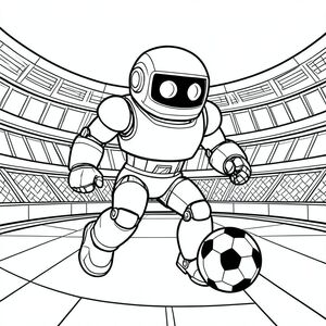 Một robot tuyệt vời chơi bóng đá trong sân vận động tương lai, đường dày, dễ tô màu