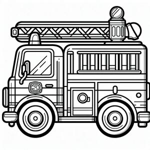 A black and white drawing of a fire truck 4