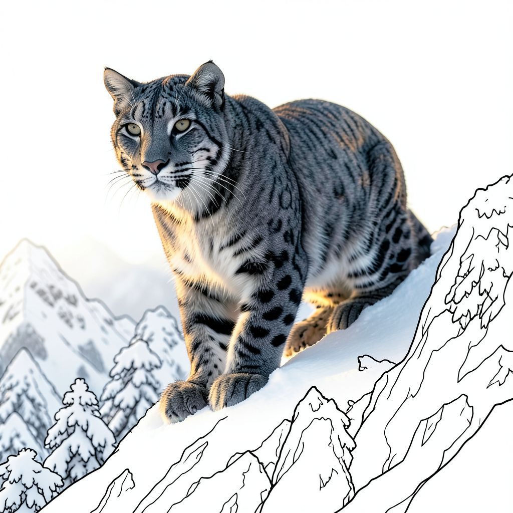 ** Lời nhắc: **  Tạo ra một bức ảnh siêu thực về một con báo tuyết hùng vĩ đậu trên đỉnh núi lởm chởm, sương giá. Ánh sáng dịu nhẹ, khuếch tán, bắt chước ánh nắng chiều muộn - màu vàng ấm áp chiếu sáng tuyết và lông báo. Bảng màu: xanh đậm và xám mát của tuyết tương phản với than khói đậm đà của con báo. Trọng tâm là ánh mắt mạnh mẽ, thông minh của con vật. Bầu không khí: hơi u sầu, truyền tải cảm giác hoang dã cổ xưa và sự cô đơn yên tĩnh. Độ sâu trường ảnh: nông, làm mờ tiền cảnh để nhấn mạnh con báo. Độ phân giải: 8k.