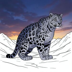 ** Lời nhắc: **

Tạo hình ảnh siêu thực về một con báo tuyết, kẻ săn mồi đỉnh cao, hình bóng trên bầu trời chạng vạng ấn tượng. Ánh sáng ở góc thấp, sử dụng ánh sáng ấm áp, nhuốm màu cam từ một dãy núi mờ mịt ở xa. Bảng màu: xanh đậm, tím và một chút đất son ấm áp cho tuyết. Trọng tâm là kết cấu - bộ lông bóng bẩy, móng vuốt sắc nhọn và cảm giác mạnh mẽ và tĩnh lặng có thể sờ thấy được. Tâm trạng: u sầu, hùng vĩ và hơi bí ẩn.  Độ chi tiết cao, độ phân giải 8k.