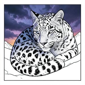 ** Lời nhắc: **

Bức ảnh điện ảnh, siêu thực về một con báo tuyết, hình bóng trên bầu trời chạng vạng nhuốm màu tím đầy bão tố. Tập trung vào tư thế cuộn tròn, ánh mắt tập trung cao độ. Ánh sáng dịu nhẹ, khuếch tán - chủ yếu là màu xanh lam mát mẻ, màu tím đậm và một chút hổ phách ấm áp - tạo ra một tâm trạng huyền bí, hơi u sầu. Mô phỏng kho phim hạt, gợi nhớ đến nhiếp ảnh thời kỳ đầu. Độ sâu trường ảnh nên nhấn mạnh khuôn mặt của con báo, tạo cảm giác cô lập và sức mạnh nguyên thủy.  Kết cấu cực kỳ chi tiết - lông thú, tuyết - là rất quan trọng.