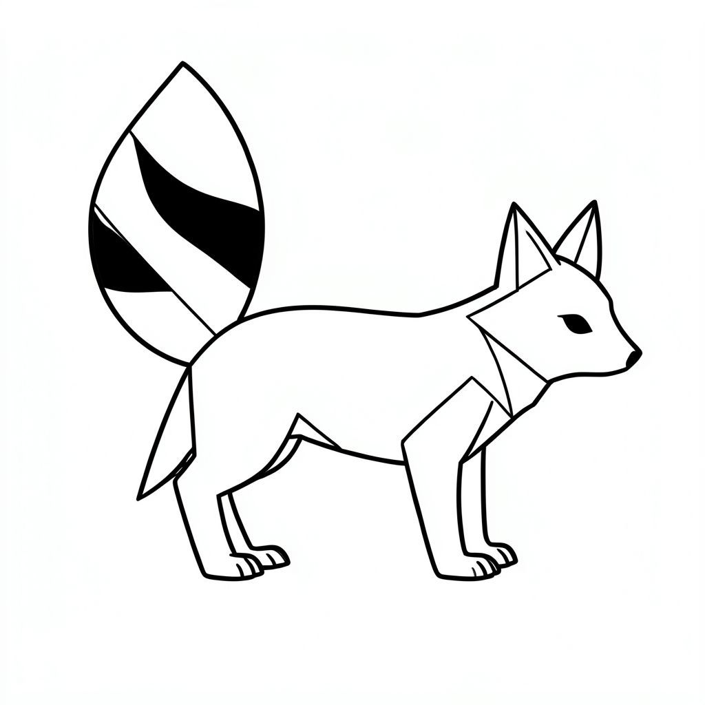 ** Lời nhắc tạo hình ảnh hoạt động: **

"Tạo một trang tô màu đen trắng có độ chi tiết cao, thang độ xám có một con vật cách điệu duy nhất. Đối tượng là một đại diện hình học đơn giản của một con cáo - ba sọc đen và trắng riêng biệt, hơi dài, tạo thành một cái đuôi cong. Cơ thể của con cáo bao gồm một loạt các đoạn đường màu đen rõ ràng, được xác định chính xác, tạo ra một đường viền tương phản rõ rệt. Khoảng trắng tối thiểu - không đổ bóng, không màu sắc - chỉ tập trung vào sự sắp xếp hình học của các đường và hình dạng. Nhắm đến mức độ rõ ràng và chi tiết cao, lý tưởng cho một cuốn sách tô màu dành cho trẻ em.