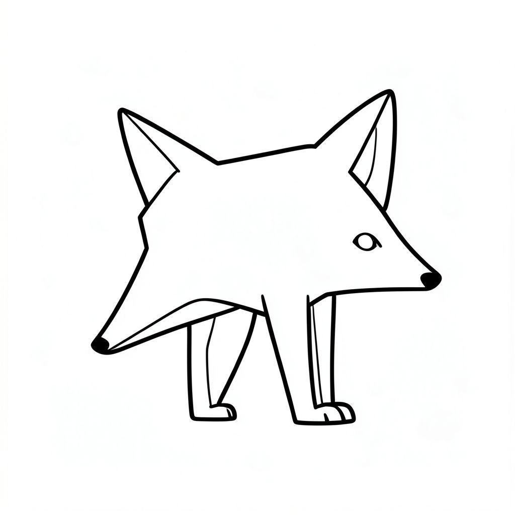 ** Lời nhắc: **

Tạo một trang tô màu đen trắng có độ chi tiết cao có một con vật cách điệu duy nhất. Đối tượng là một con cáo tối giản, được miêu tả chỉ thông qua các đường nét rõ ràng, chính xác và hình dạng hình học. Tập trung vào một con cáo có mõm hơi dài, rõ ràng và đầu hình tam giác đơn giản. Sử dụng bảng màu đen trắng rõ ràng, có độ tương phản cao.  Sử dụng khoảng trắng cực kỳ tối thiểu - không có độ dốc, đổ bóng hoặc màu sắc. Tính thẩm mỹ tổng thể phải sạch sẽ, sắc nét và gợi lên cảm giác minh họa cổ điển.  Nhấn mạnh vào việc xây dựng đường nét chính xác và không gian âm.  Kết quả: Đen trắng, minh họa động vật đơn, chi tiết tối thiểu.