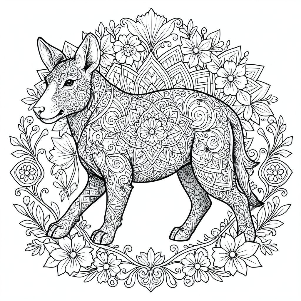 ** Lời nhắc: **

Tạo một trang tô màu đen trắng phức tạp, có độ chi tiết cao mô tả một con vật. Trọng tâm là một mô hình Zentangle phức tạp, nhiều lớp kết hợp các yếu tố mandala - họa tiết hoa xoáy, hình dạng hình học và các đường liên kết với nhau. Kết hợp các đường viền hoa trang trí, tinh tế tạo khung cho cơ sở của con vật. Sử dụng các đường nét đặc biệt mịn, sắc nét - khoảng 2-3mm - để tạo ra một lớp hoàn thiện xúc giác và bóng bẩy.  Nhấn mạnh vào bóng mờ tinh tế và các điểm nổi bật để tăng cường chiều sâu và sự thú vị về thị giác.  Hãy nghĩ đến hình minh họa thực vật cổ điển đáp ứng thiết kế hiện đại.  Màu sắc nên được tắt tiếng và tinh tế.  Hãy để hình dạng của con vật là đối tượng chính, với các chi tiết phức tạp chiếm ưu thế ở hậu cảnh.