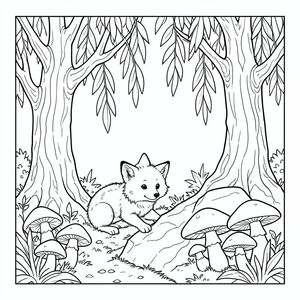 Được rồi, đây là lời nhắc:

** Lời nhắc: ** "Tranh tô màu đen trắng - 'Whispering Willow'"

Tạo một khung cảnh kỳ lạ với một chú cáo con nhỏ, lông tơ nép mình giữa những cây liễu cổ xưa. Chú gấu con đang thận trọng điều tra một cụm nấm phát sáng, quá khổ mọc ở chân một mỏm đá. Ánh sáng mặt trời dịu dàng, lốm đốm lọc qua lá, tạo ra một bầu không khí kỳ diệu, hơi u sầu. Tập trung vào nghệ thuật đường nét cực kỳ rõ ràng, khác biệt - cáo, cây cối và nấm. Sử dụng bảng màu hơi mơ mộng, hơi mờ. Nhắm đến cảm giác ngạc nhiên yên tĩnh và minh họa nhẹ nhàng. Hãy nghĩ đến phong cách sách thiếu nhi cổ điển, nhưng với một chút chi tiết tuyệt vời."