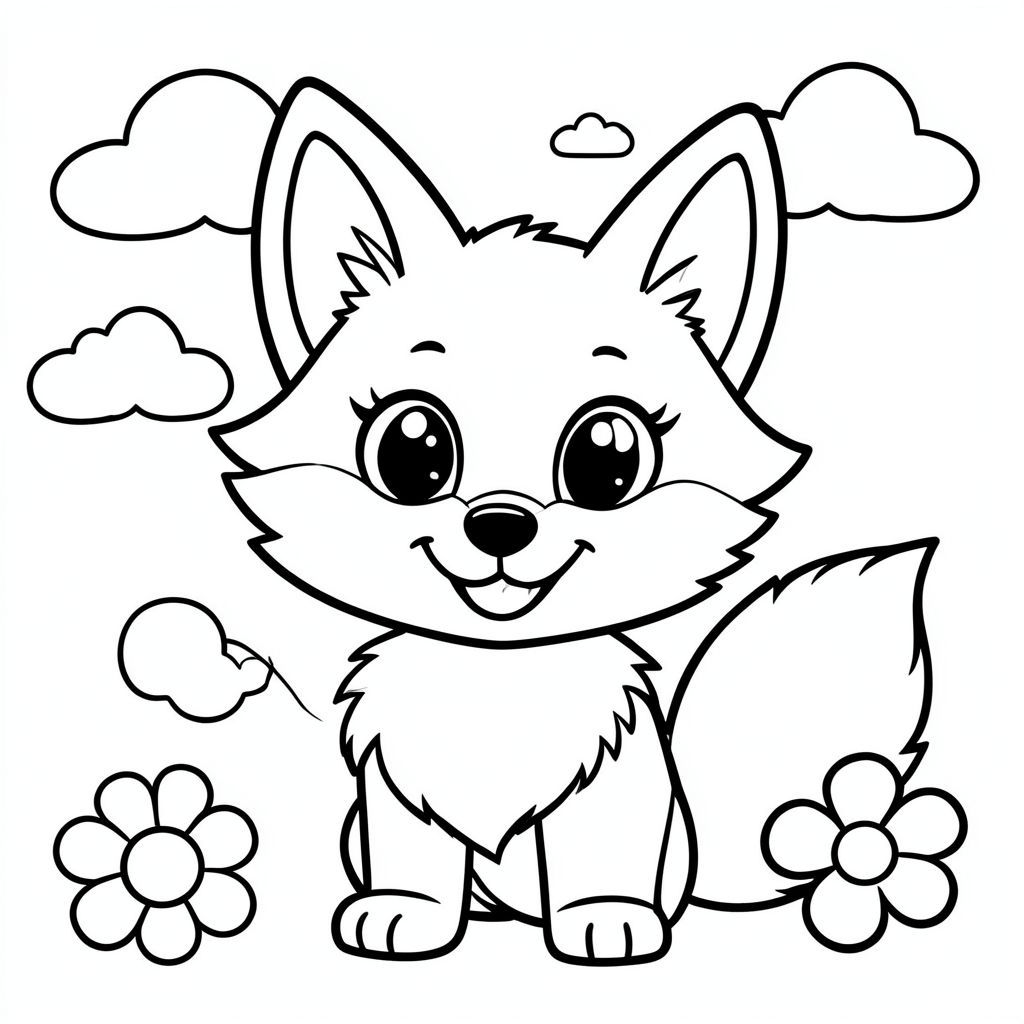 Được rồi, đây là lời nhắc:

** Lời nhắc: ** "Tạo một trang tô màu rực rỡ và vui vẻ! Hãy tưởng tượng một con cáo lông tơ nhỏ với đôi mắt to lấp lánh và nụ cười rạng rỡ, hạnh phúc.  Sử dụng các đường đen trắng dày, đậm để tạo cảm giác vui tươi, hơi hỗn loạn. Bao gồm các hình dạng tròn, đơn giản - mũi, tai và bàn chân nhỏ - để xây dựng một nhân vật động vật dễ thương. Rải một vài đám mây mềm mại ở hậu cảnh và một bông hoa rực rỡ gần đó. Tâm trạng tổng thể nên lạc quan và vui vẻ - một cảm giác vui vẻ thuần khiết!"