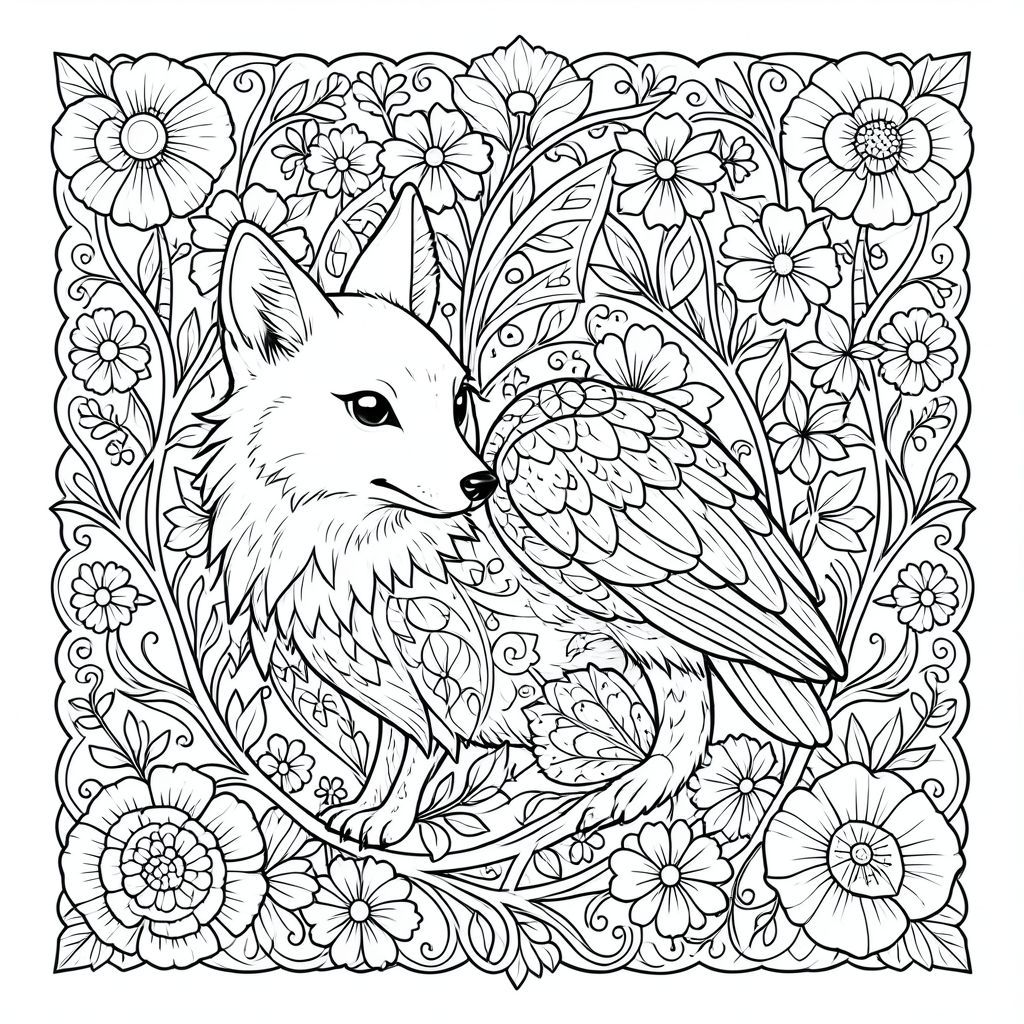Tạo một trang tô màu đen trắng phức tạp, có độ chi tiết cao có hình động vật cách điệu - chọn một sinh vật có các đặc điểm độc đáo (ví dụ: cáo, cú hoặc chim). Sử dụng hoa văn Zentangle phức tạp làm yếu tố thiết kế chính, kết hợp các đường viền hoa nhiều lớp và các yếu tố trang trí tinh tế. Sử dụng các đường chính xác, rõ ràng và được xác định rõ ràng - hãy nghĩ đến 4-6 điểm. Tập trung vào bóng và độ tương phản tinh tế để đạt được cảm giác sắc nét, độ tương phản cao. Nhắm đến cảm giác chiều sâu và độ phức tạp của hình ảnh, hoàn hảo cho bút chì màu.  Nhấn mạnh chất lượng thiền định, nghệ thuật.  Kích thước: khoảng 8,5x11 inch.