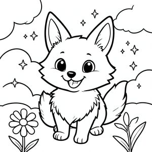 Tạo một trang tô màu đen trắng rực rỡ có hình một con vật lông tơ, quyến rũ - một con cáo hoặc thỏ nhỏ, thân thiện - ở trung tâm. Con vật phải có đôi mắt to, biểu cảm và nụ cười rộng, chân thành. Các đường nét phải dày và đậm, tạo cảm giác chuyển động mạnh mẽ và vui tươi. Bộ lông của con vật nên có kết cấu, nhiều lớp. Bao gồm nền mềm mại, hơi mờ của những đám mây mịn, một bông hoa dại vui vẻ và rải rác các ngôi sao lấp lánh. Tâm trạng tổng thể nên là một trong những hạnh phúc thuần khiết và kỳ diệu nhẹ nhàng. Tập trung vào một thẩm mỹ đơn giản, gọn gàng - chỉ có con vật và biểu cảm vui vẻ của nó. Hãy nghĩ về một hình minh họa cổ điển, vượt thời gian.